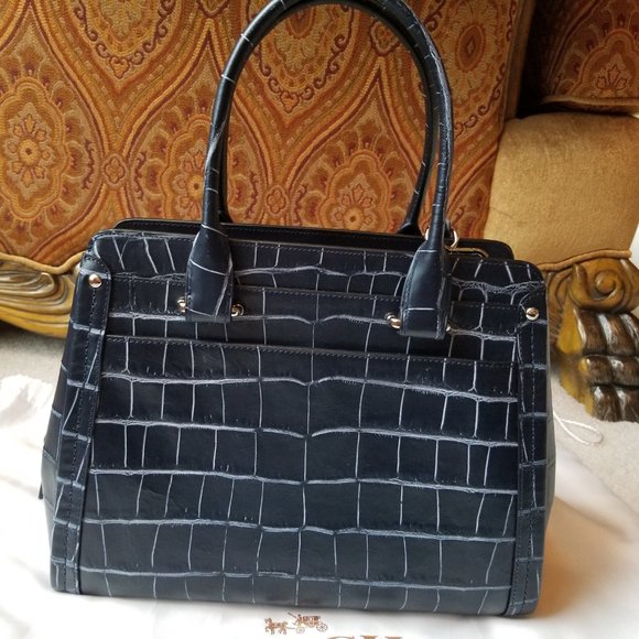 Coach Swagger Frame Satchel in Denim Crocodile-Embossed - Picture 2 of 16